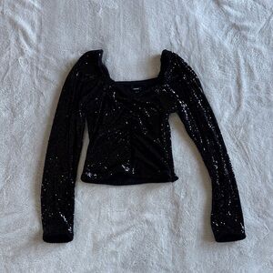 Express Black Sequin Long Sleeve Blouse